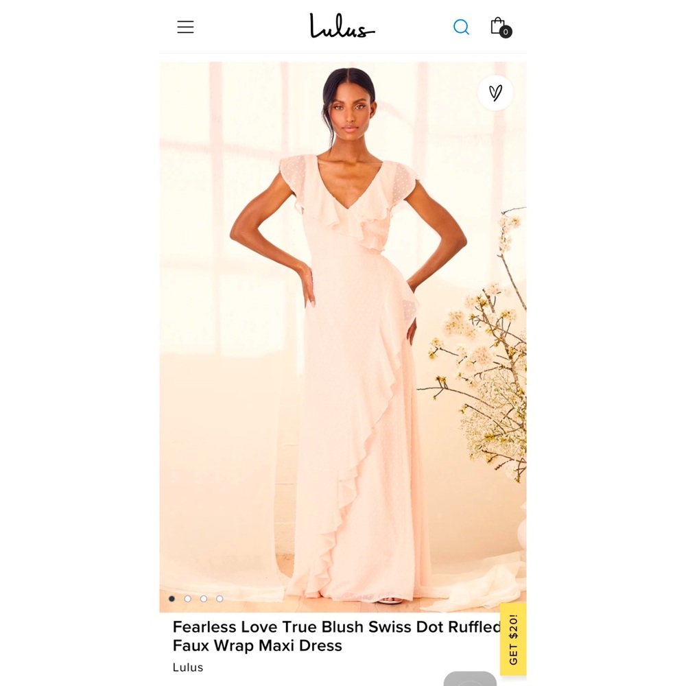 Lulus Fearless Love True Blush Swiss Dot Ruffled Faux Wrap Maxi Dress
